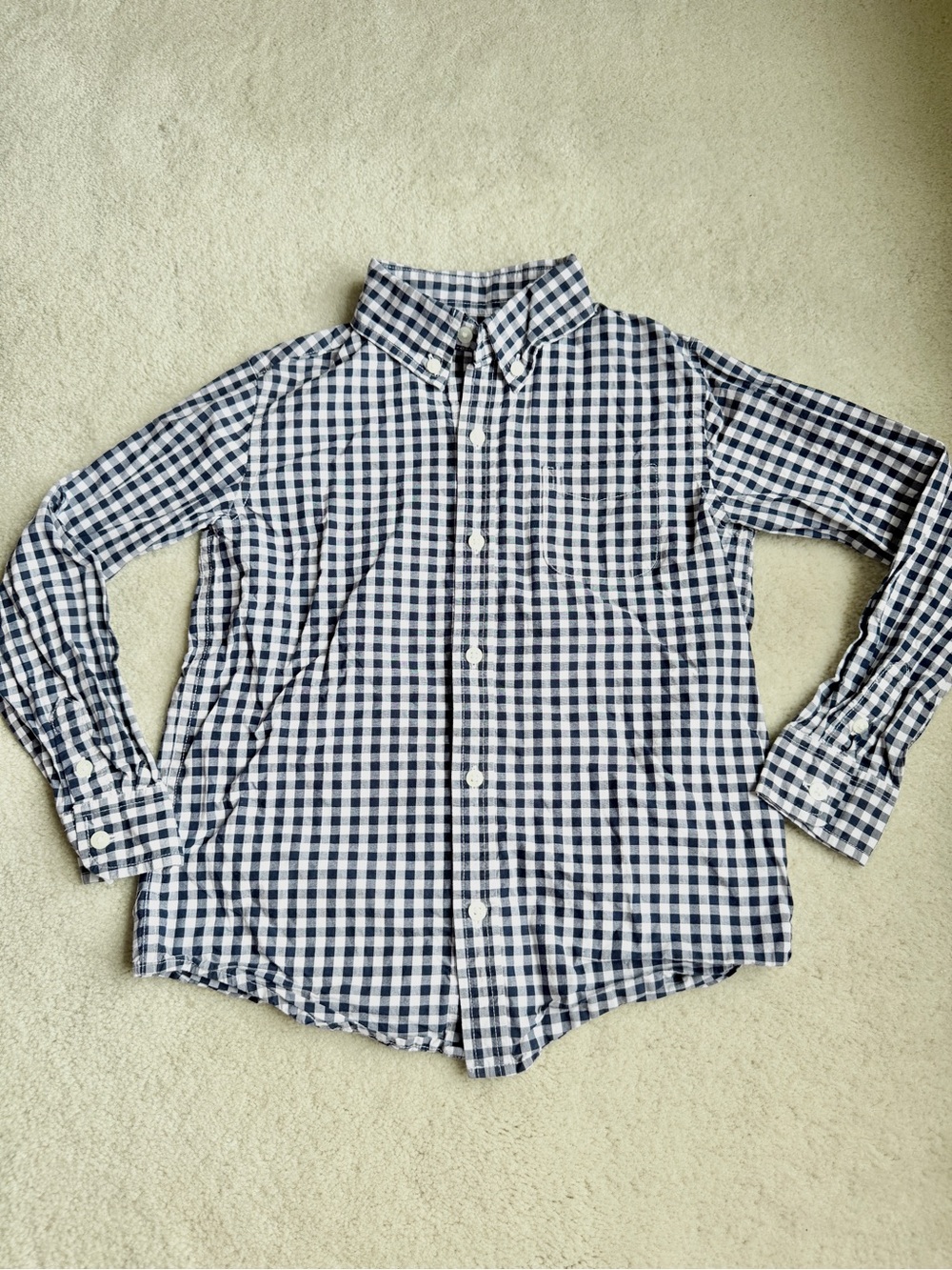 Janie and Jack Gingham Button Down Shirt Navy Blue White Check Boys Size 6